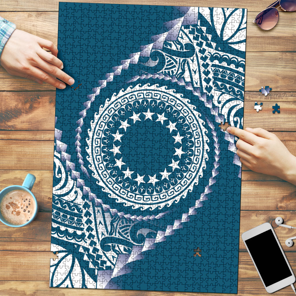 Cook Islands Gospel Day Puzzle Blue Tribal Curves LT05 Blue - Polynesian Pride