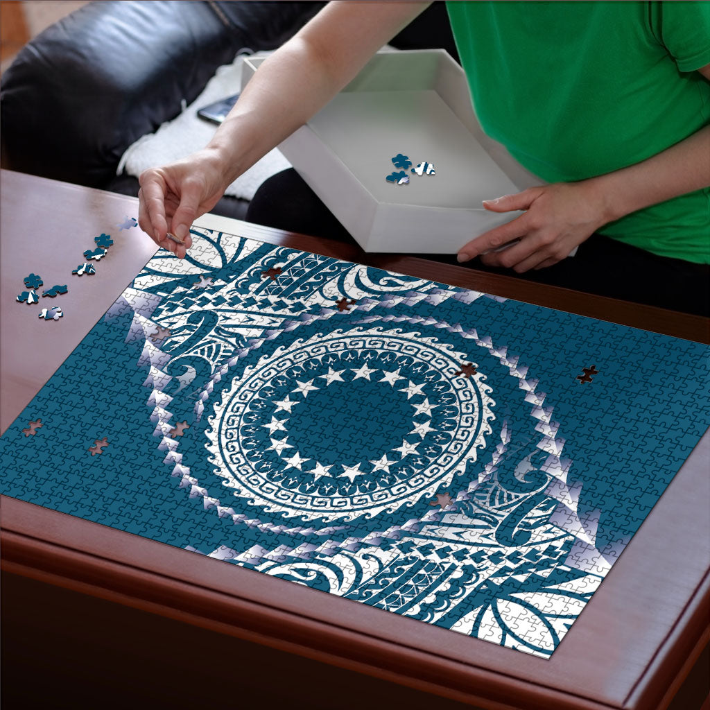 Cook Islands Gospel Day Puzzle Blue Tribal Curves LT05 - Polynesian Pride