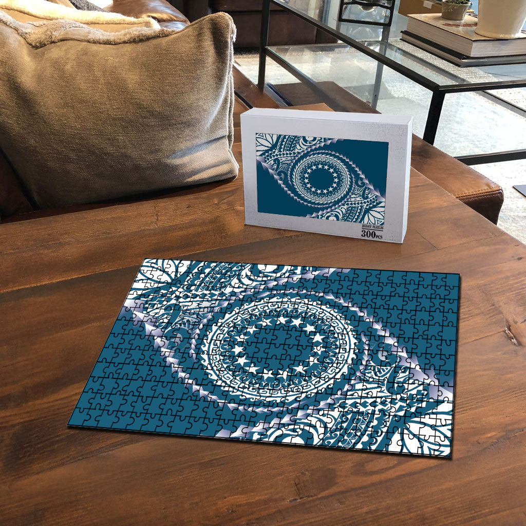 Cook Islands Gospel Day Puzzle Blue Tribal Curves LT05 - Polynesian Pride