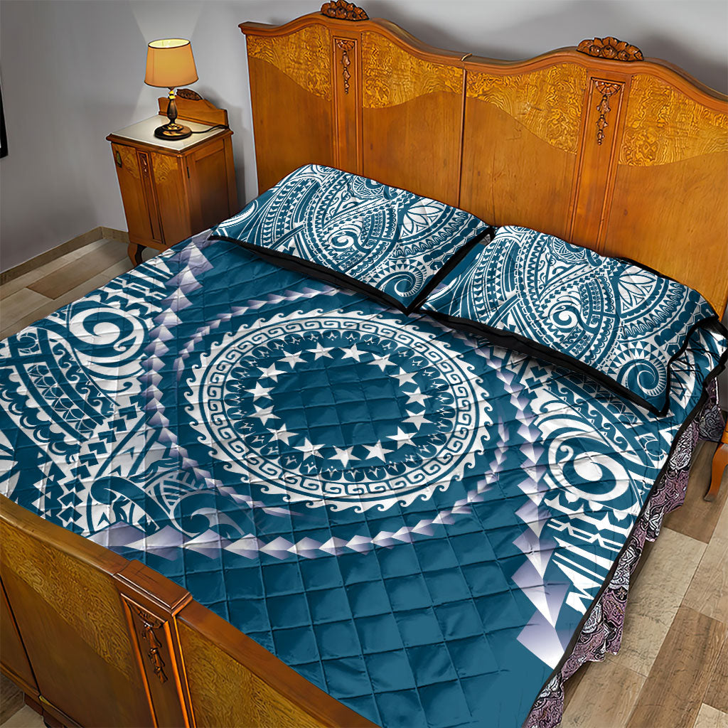 Cook Islands Gospel Day Quilt Bed Set Blue Tribal Curves LT05 - Polynesian Pride