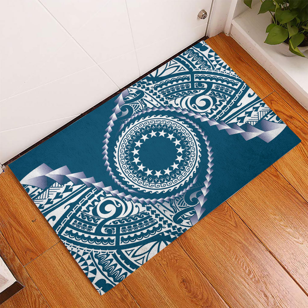 Cook Islands Gospel Day Rubber Doormat Blue Tribal Curves LT05 - Polynesian Pride