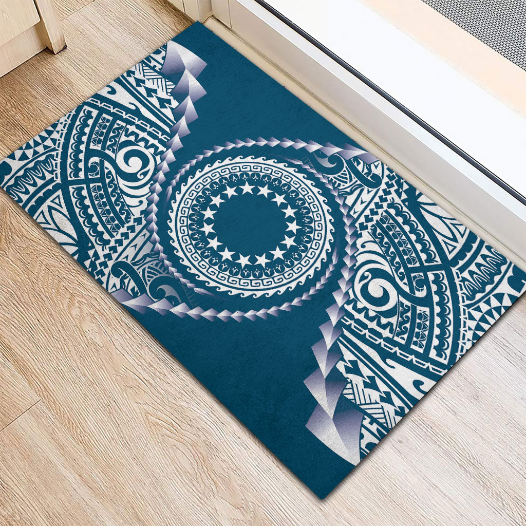 Cook Islands Gospel Day Rubber Doormat Blue Tribal Curves LT05 - Polynesian Pride