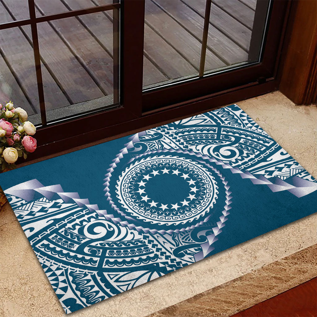 Cook Islands Gospel Day Rubber Doormat Blue Tribal Curves LT05 - Polynesian Pride