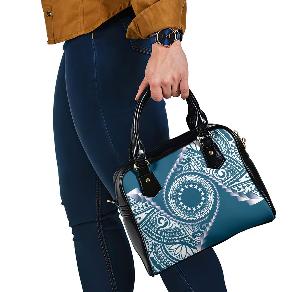 Cook Islands Gospel Day Shoulder Handbag Blue Tribal Curves LT05 - Polynesian Pride