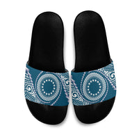 Cook Islands Gospel Day Slide Sandals Blue Tribal Curves LT05 Blue - Polynesian Pride