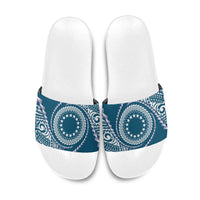 Cook Islands Gospel Day Slide Sandals Blue Tribal Curves LT05 Blue - Polynesian Pride