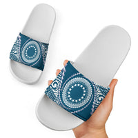 Cook Islands Gospel Day Slide Sandals Blue Tribal Curves LT05 - Polynesian Pride