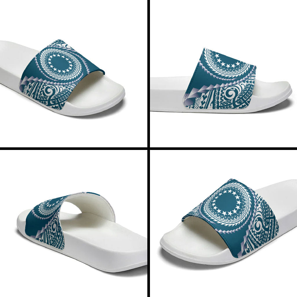 Cook Islands Gospel Day Slide Sandals Blue Tribal Curves LT05 - Polynesian Pride
