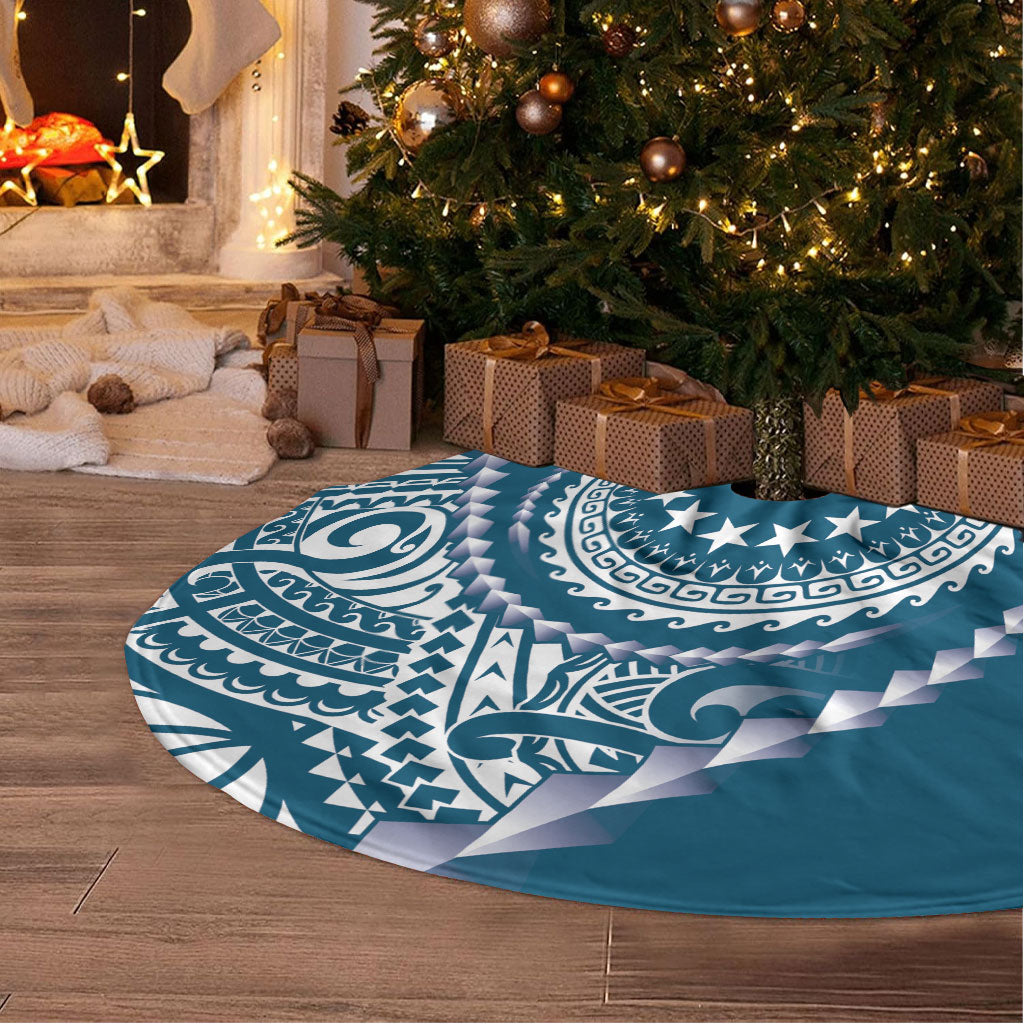 Cook Islands Gospel Day Tree Skirt Blue Tribal Curves