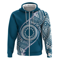 Cook Islands Gospel Day Zip Hoodie Blue Tribal Curves LT05 Zip Hoodie Blue - Polynesian Pride