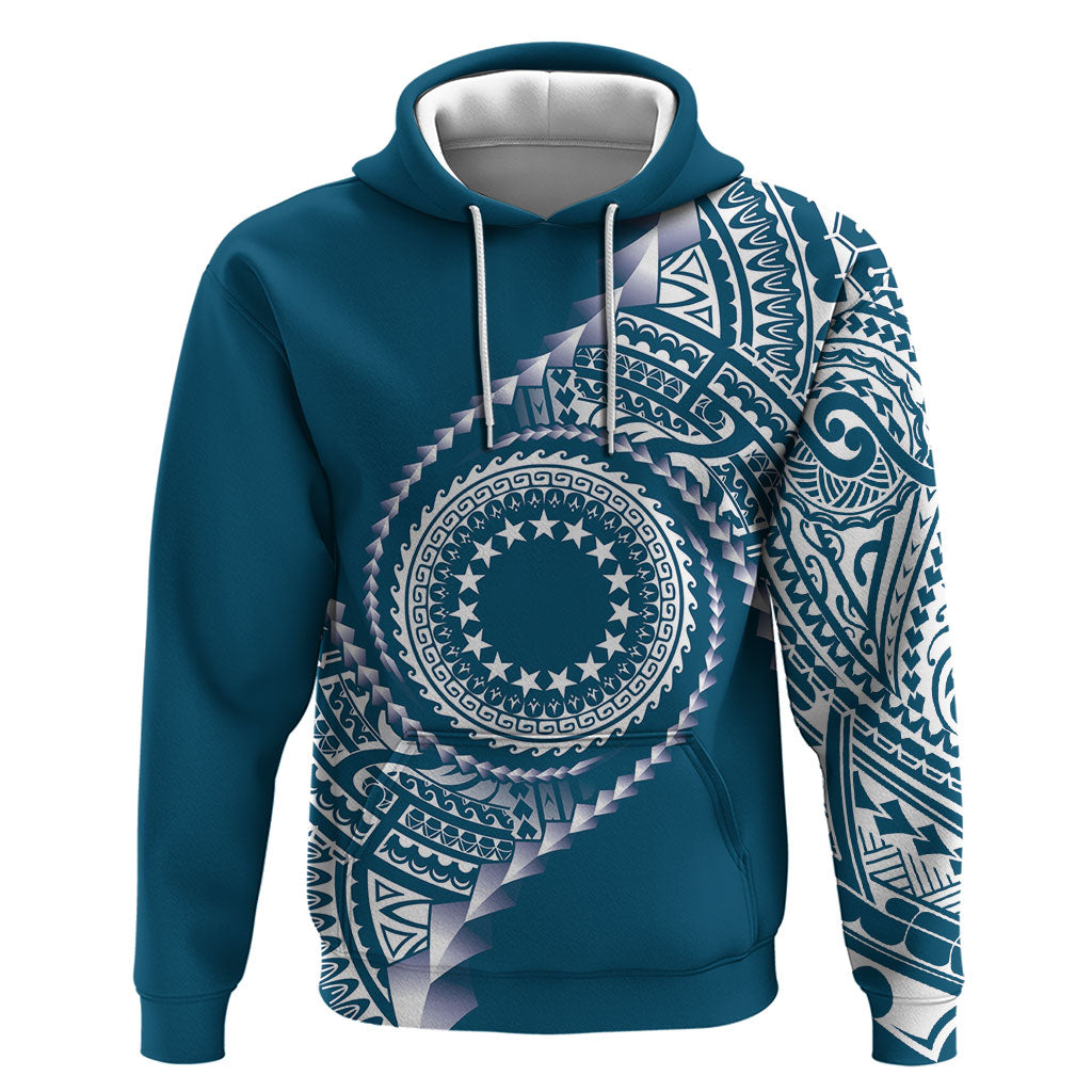 Cook Islands Gospel Day Zip Hoodie Blue Tribal Curves LT05 Pullover Hoodie Blue - Polynesian Pride