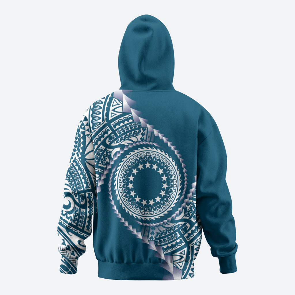 Cook Islands Gospel Day Zip Hoodie Blue Tribal Curves LT05 - Polynesian Pride