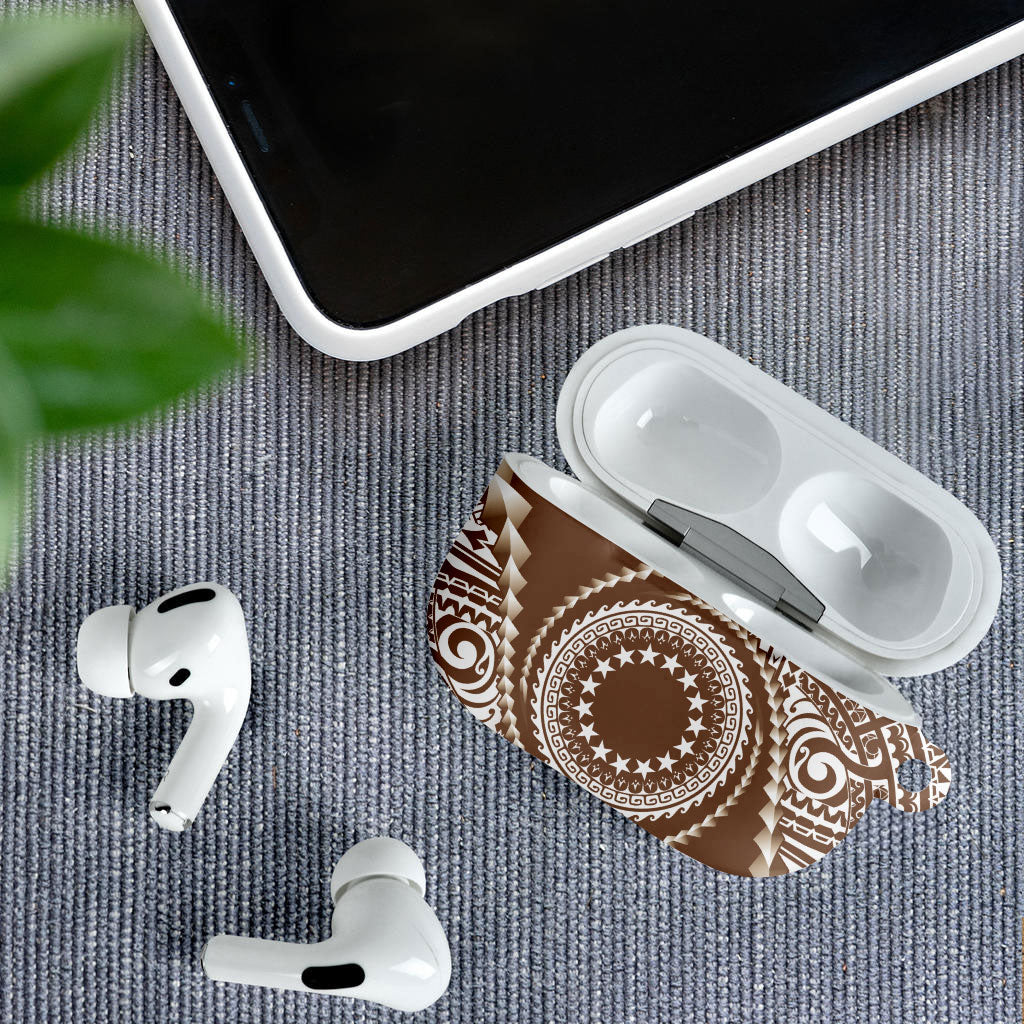 Cook Islands Gospel Day AirPods Case Brown Tribal Curves LT05 - Polynesian Pride