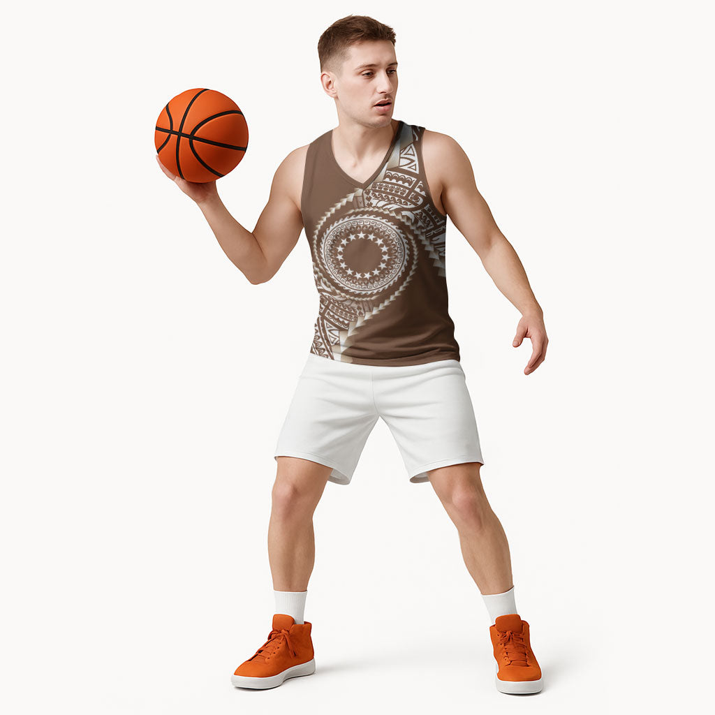 Cook Islands Gospel Day Basketball Jersey Brown Tribal Curves LT05 - Polynesian Pride