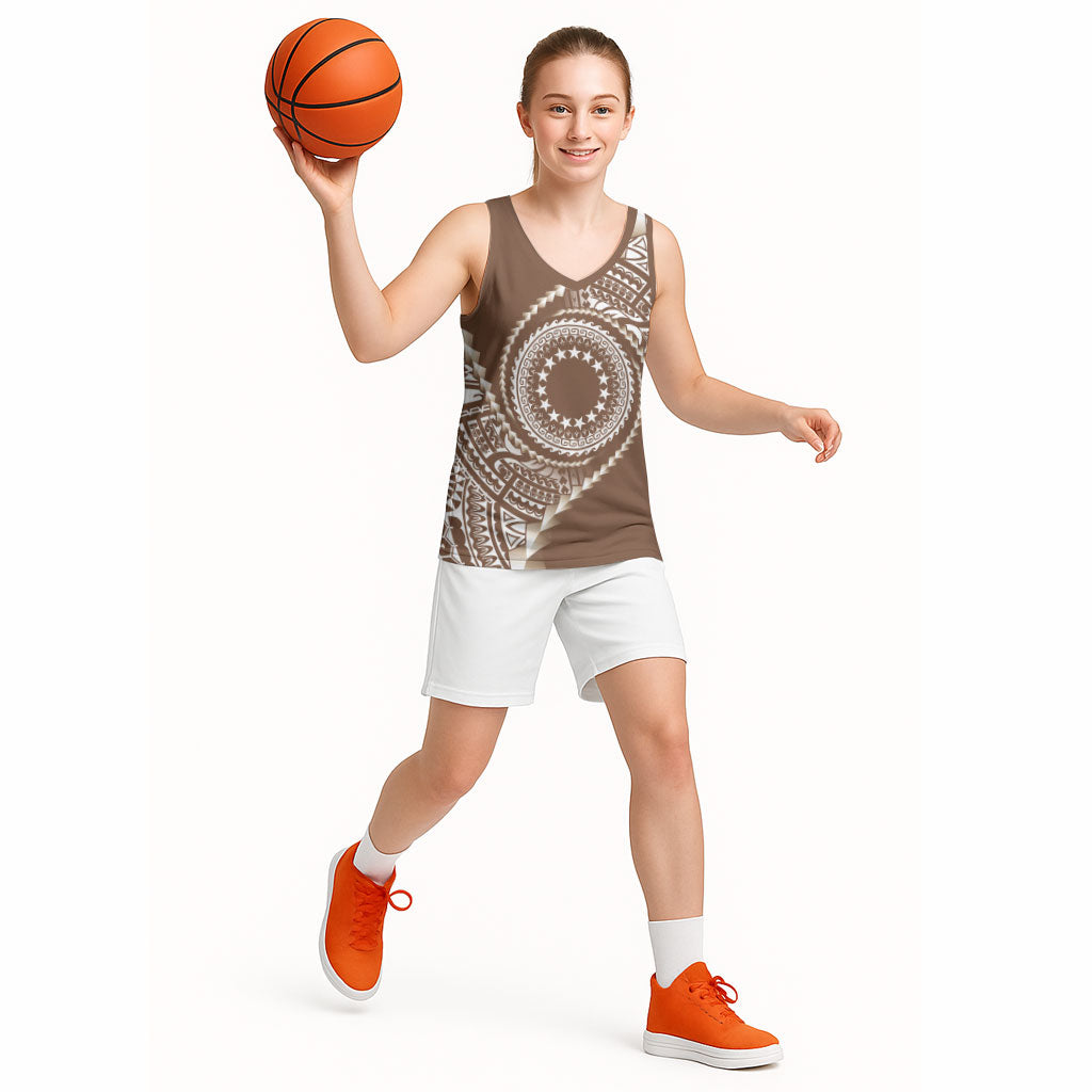 Cook Islands Gospel Day Basketball Jersey Brown Tribal Curves LT05 - Polynesian Pride
