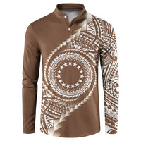 Cook Islands Gospel Day Button Sweatshirt Brown Tribal Curves LT05 Brown - Polynesian Pride