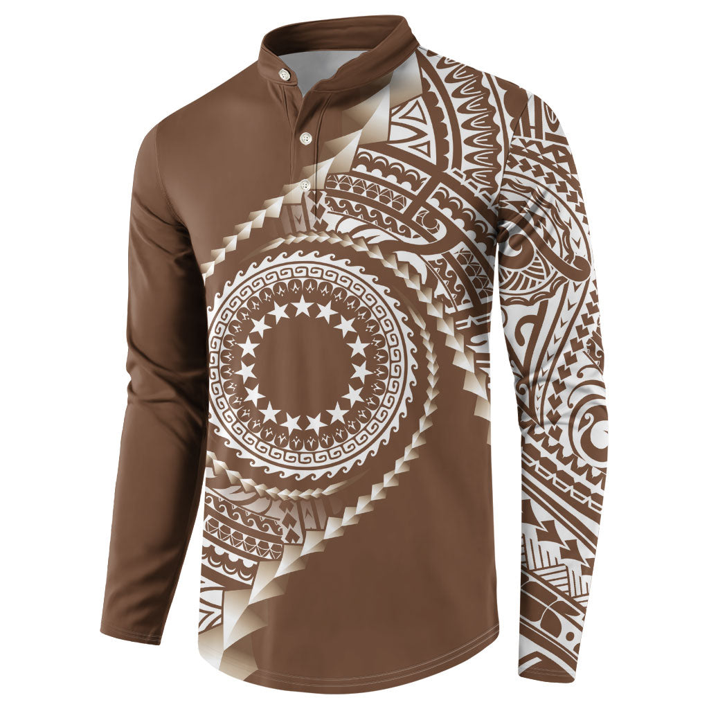 Cook Islands Gospel Day Button Sweatshirt Brown Tribal Curves LT05 - Polynesian Pride