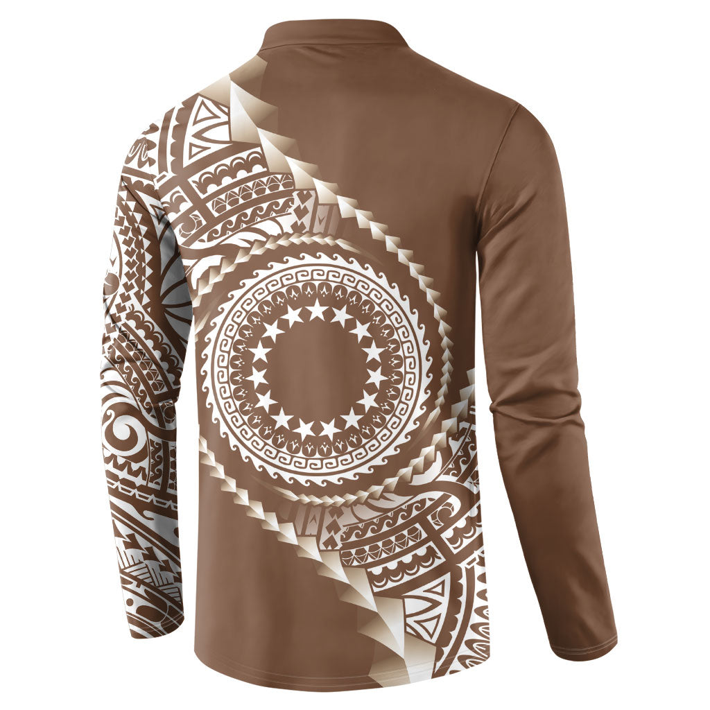 Cook Islands Gospel Day Button Sweatshirt Brown Tribal Curves LT05 - Polynesian Pride