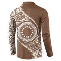 Cook Islands Gospel Day Button Sweatshirt Brown Tribal Curves LT05 - Polynesian Pride