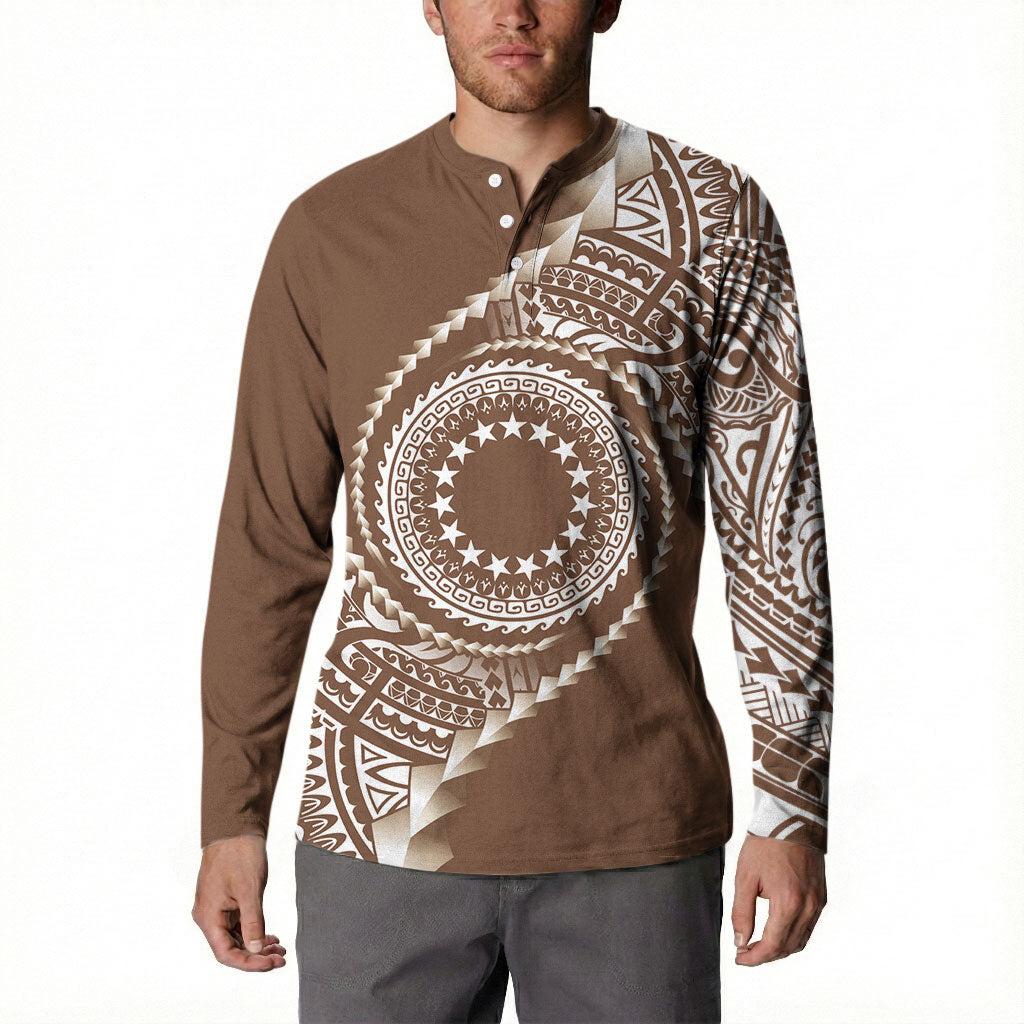 Cook Islands Gospel Day Button Sweatshirt Brown Tribal Curves LT05 - Polynesian Pride