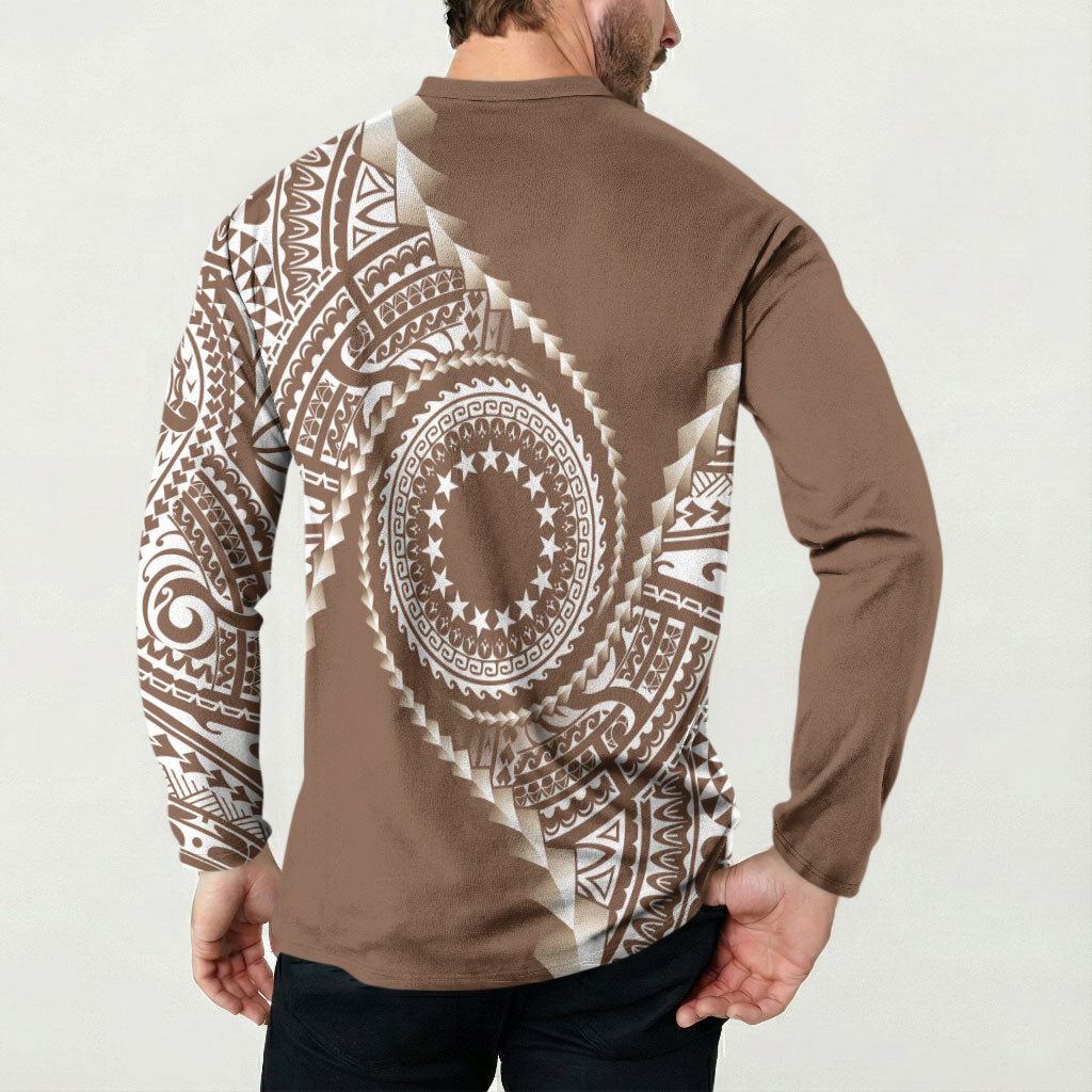 Cook Islands Gospel Day Button Sweatshirt Brown Tribal Curves LT05 - Polynesian Pride