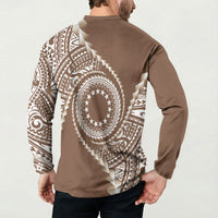 Cook Islands Gospel Day Button Sweatshirt Brown Tribal Curves LT05 - Polynesian Pride