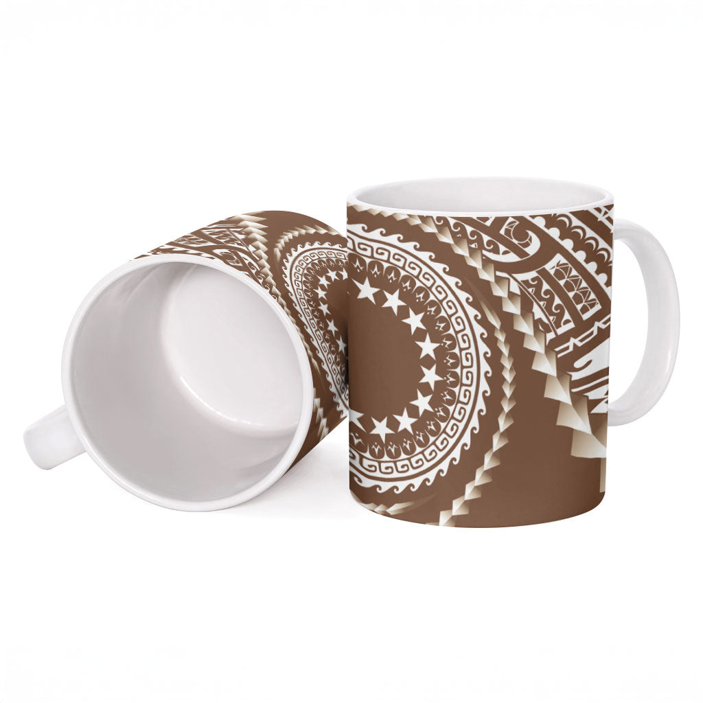 Cook Islands Gospel Day Ceramic Mug Brown Tribal Curves LT05 - Polynesian Pride