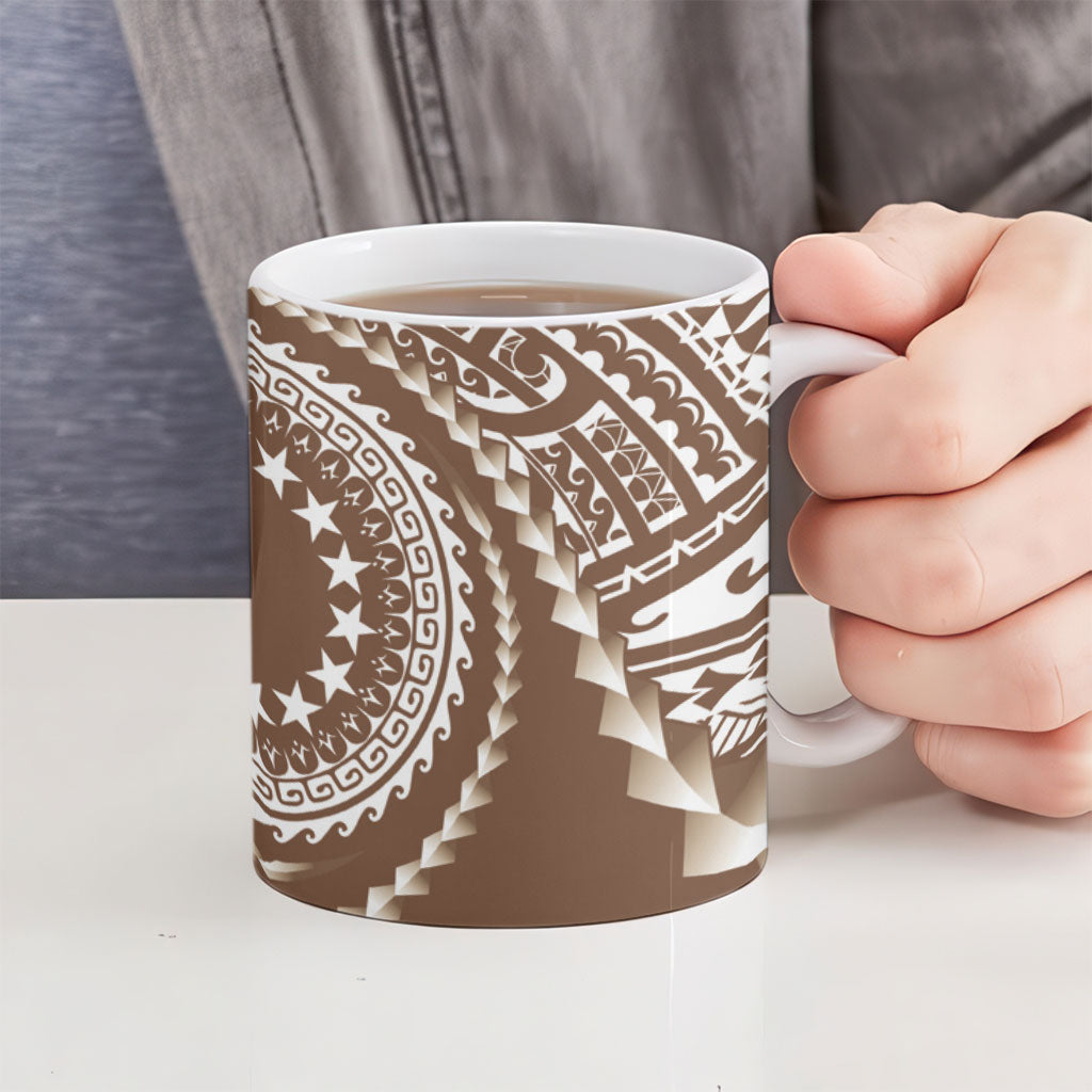 Cook Islands Gospel Day Ceramic Mug Brown Tribal Curves LT05 - Polynesian Pride