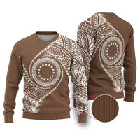 Cook Islands Gospel Day Ugly Christmas Sweater Brown Tribal Curves LT05 Brown - Polynesian Pride