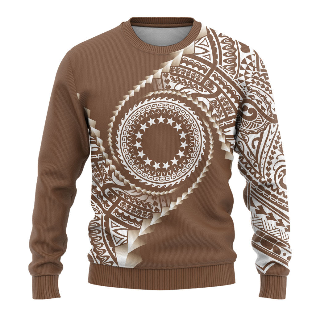 Cook Islands Gospel Day Ugly Christmas Sweater Brown Tribal Curves LT05 - Polynesian Pride