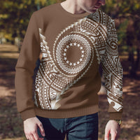 Cook Islands Gospel Day Ugly Christmas Sweater Brown Tribal Curves LT05 - Polynesian Pride