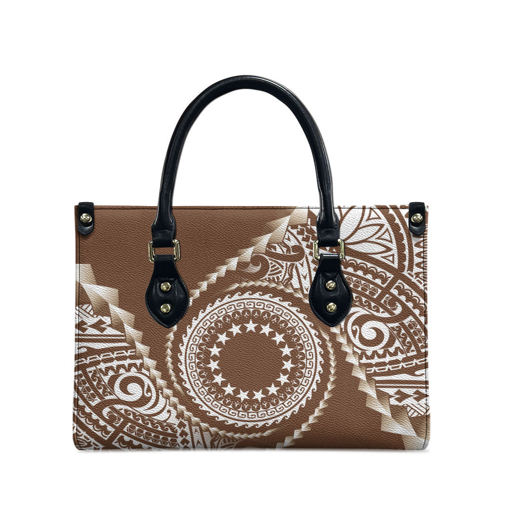 Cook Islands Gospel Day Leather Bag Brown Tribal Curves LT05 - Polynesian Pride