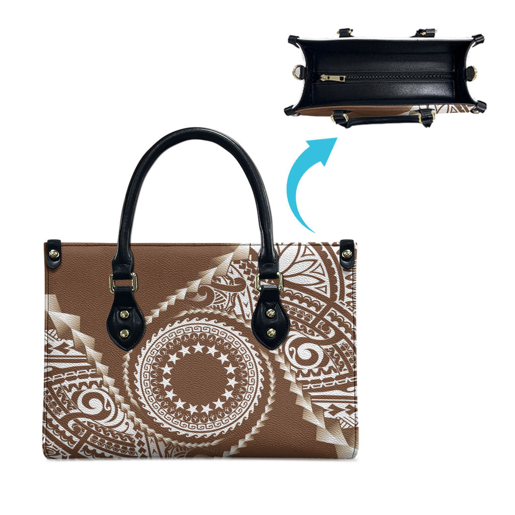 Cook Islands Gospel Day Leather Bag Brown Tribal Curves LT05 - Polynesian Pride