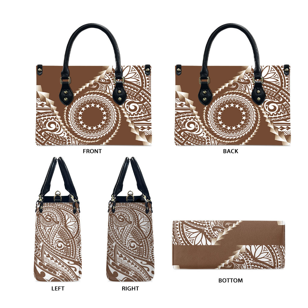 Cook Islands Gospel Day Leather Bag Brown Tribal Curves LT05 - Polynesian Pride