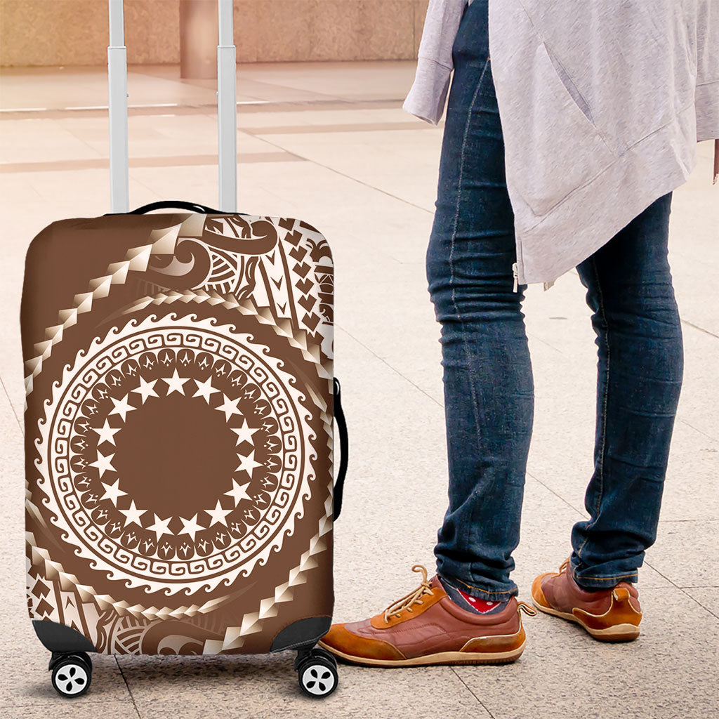 Cook Islands Gospel Day Luggage Cover Brown Tribal Curves LT05 Brown - Polynesian Pride