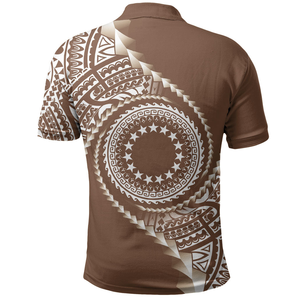 Cook Islands Gospel Day Polo Shirt Brown Tribal Curves LT05 - Polynesian Pride