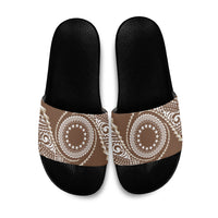 Cook Islands Gospel Day Slide Sandals Brown Tribal Curves LT05 Brown - Polynesian Pride