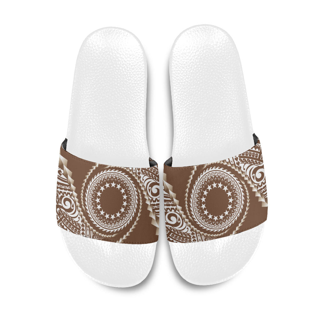 Cook Islands Gospel Day Slide Sandals Brown Tribal Curves LT05 Brown - Polynesian Pride