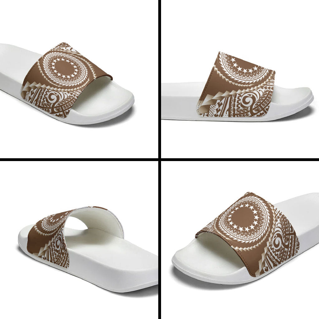 Cook Islands Gospel Day Slide Sandals Brown Tribal Curves LT05 - Polynesian Pride