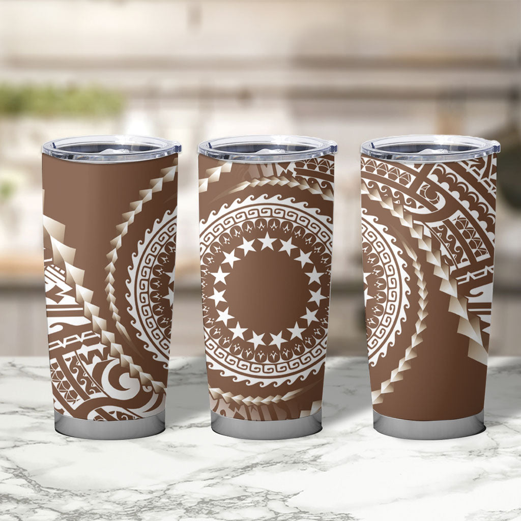 Cook Islands Gospel Day Tumbler Cup Brown Tribal Curves LT05 - Polynesian Pride