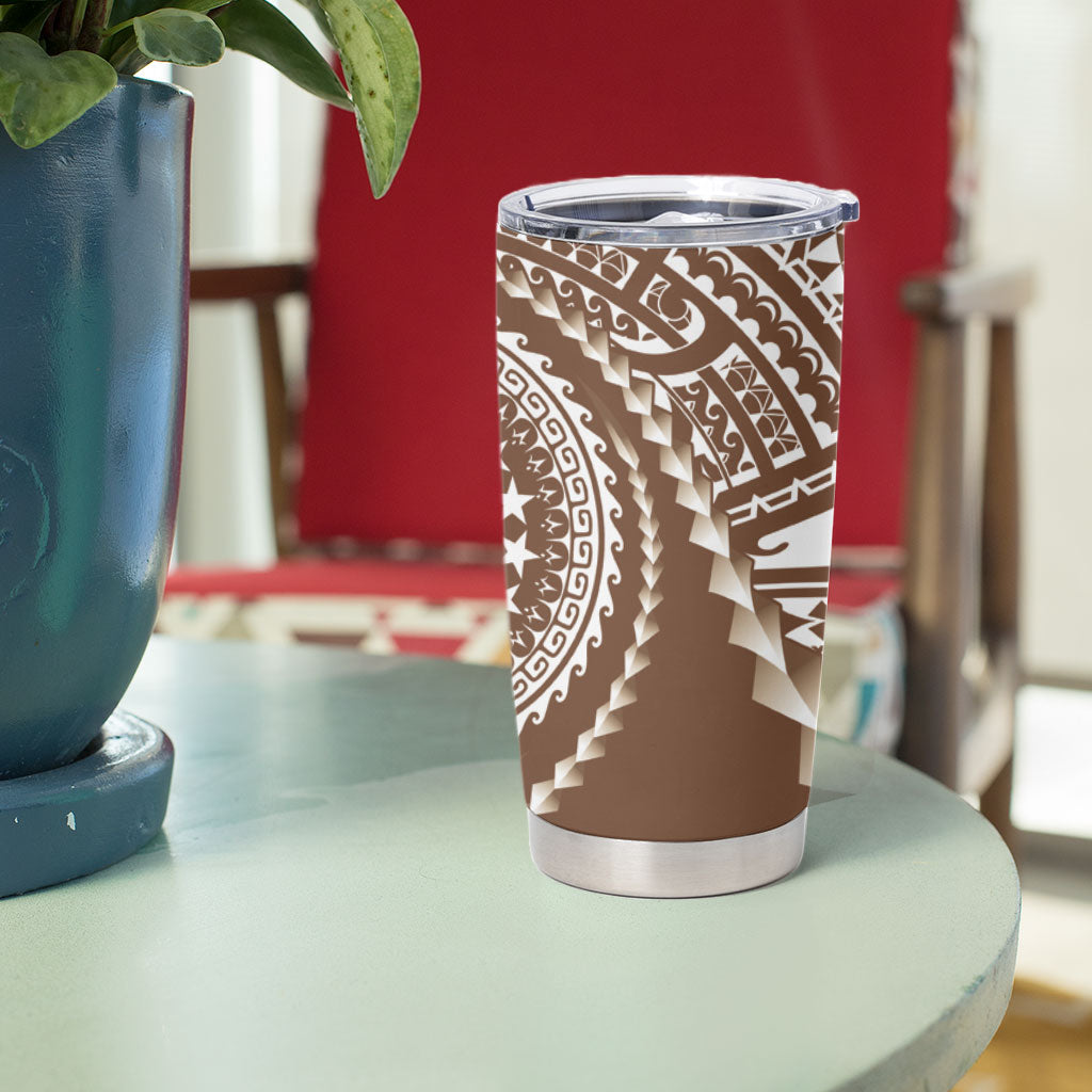 Cook Islands Gospel Day Tumbler Cup Brown Tribal Curves LT05 - Polynesian Pride