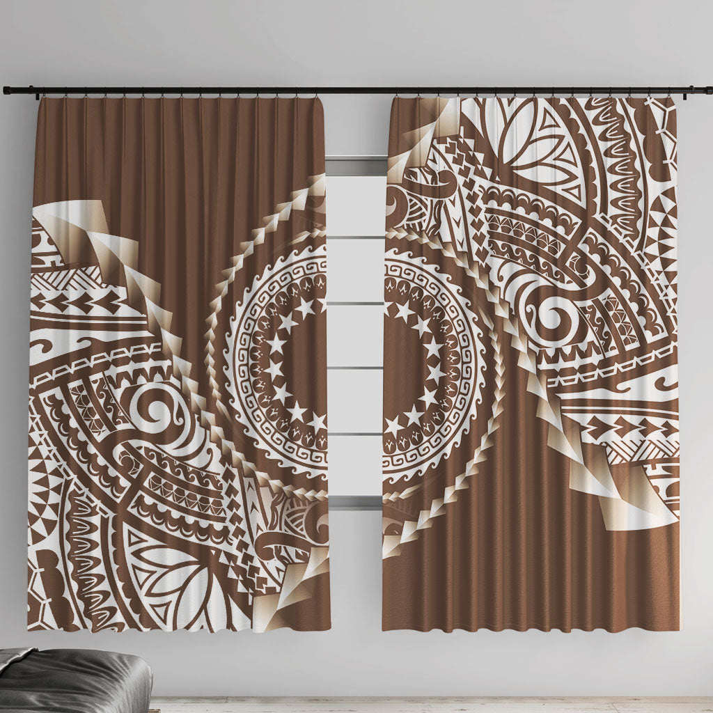 Cook Islands Gospel Day Window Curtain Brown Tribal Curves LT05 With Hooks Brown - Polynesian Pride