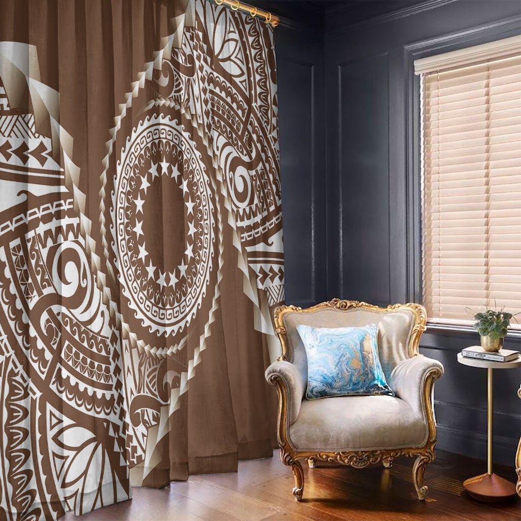 Cook Islands Gospel Day Window Curtain Brown Tribal Curves LT05 - Polynesian Pride