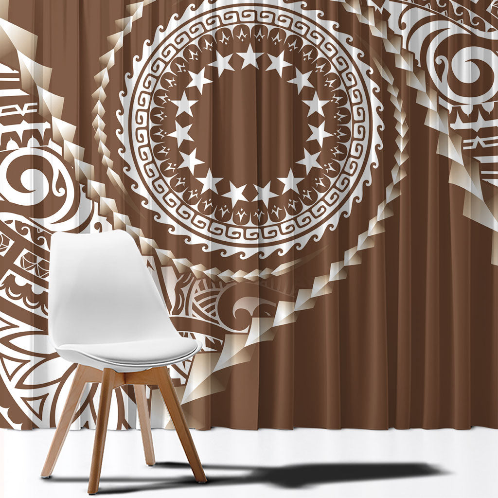 Cook Islands Gospel Day Window Curtain Brown Tribal Curves LT05 - Polynesian Pride