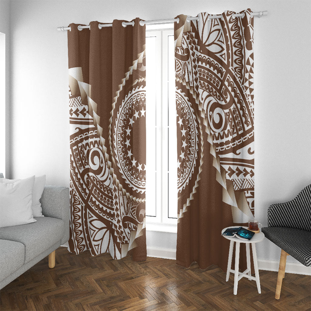 Cook Islands Gospel Day Window Curtain Brown Tribal Curves LT05 With Grommets Brown - Polynesian Pride