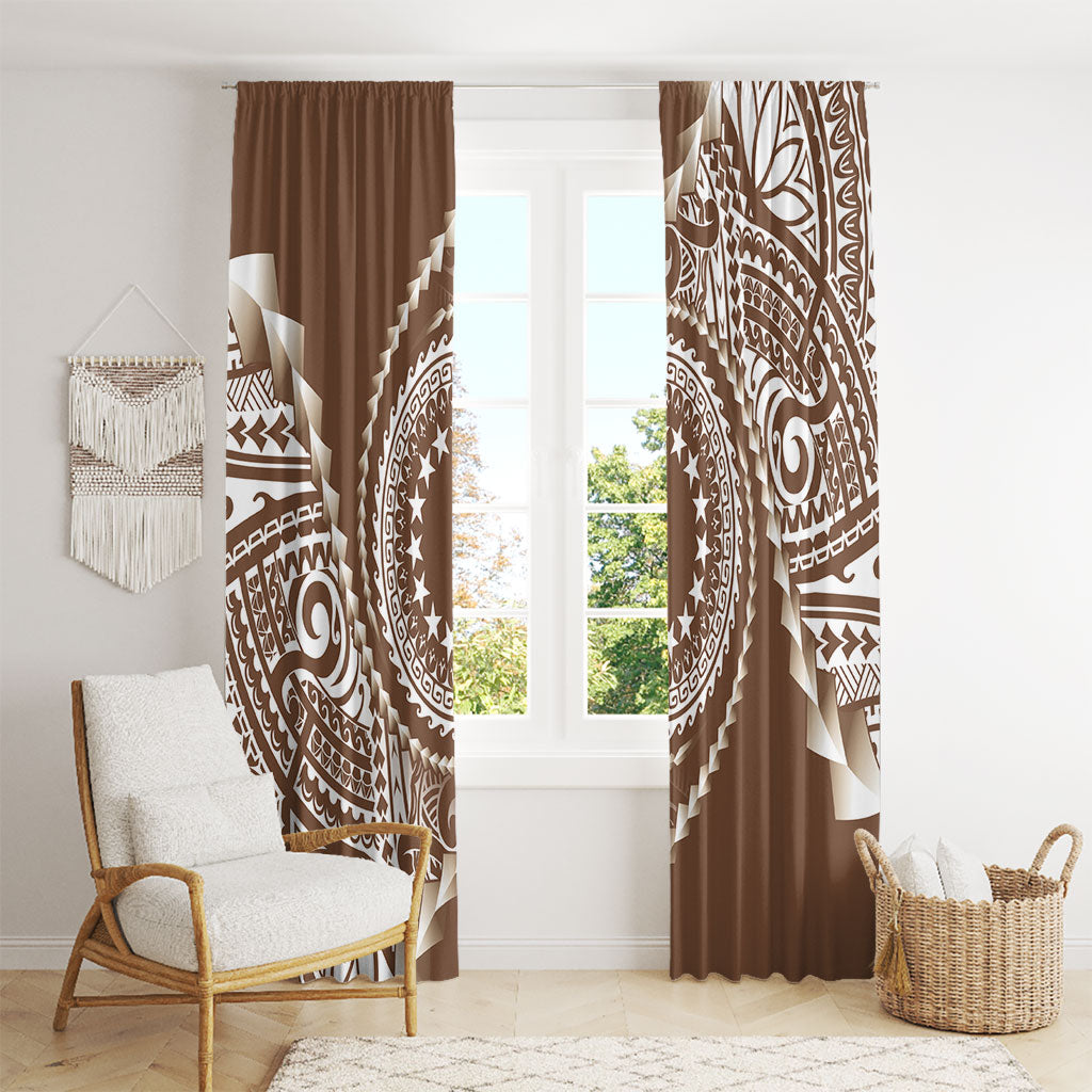 Cook Islands Gospel Day Window Curtain Brown Tribal Curves LT05 - Polynesian Pride