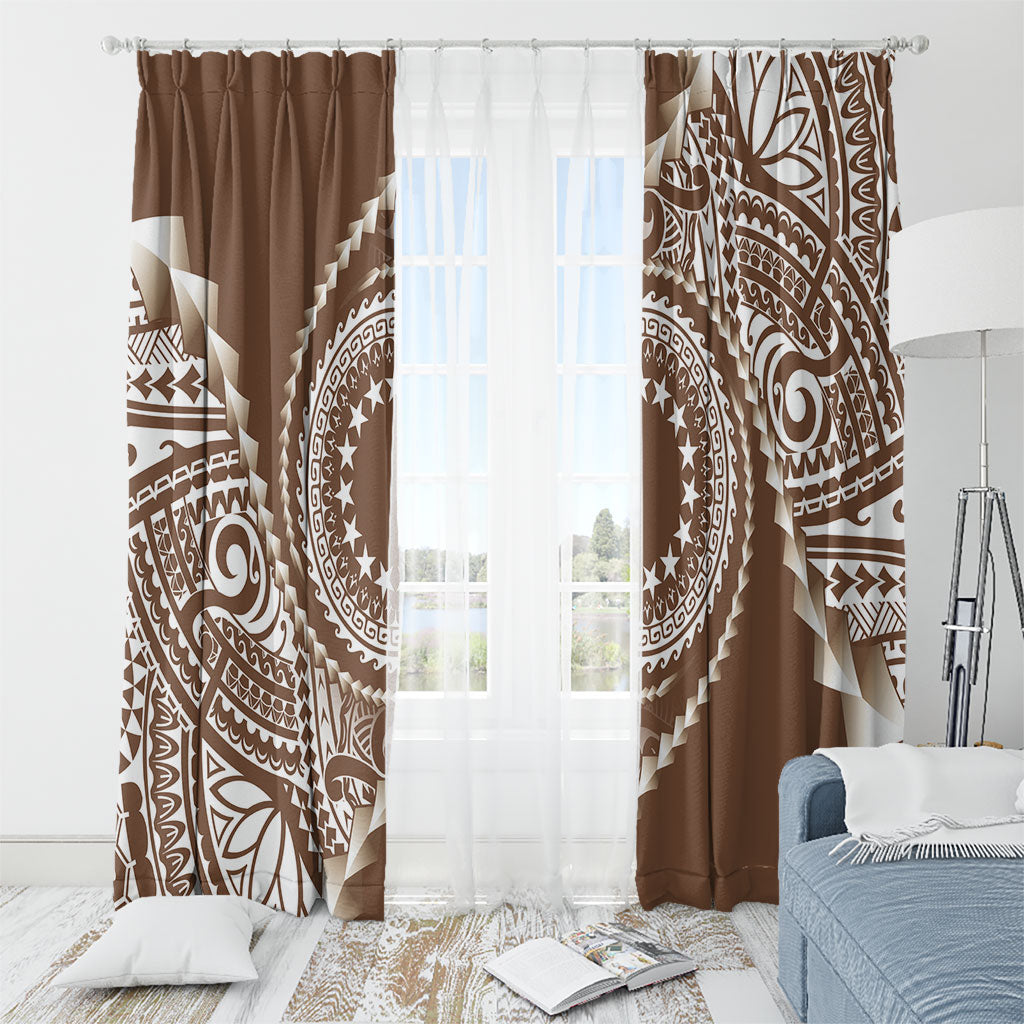 Cook Islands Gospel Day Window Curtain Brown Tribal Curves LT05 - Polynesian Pride