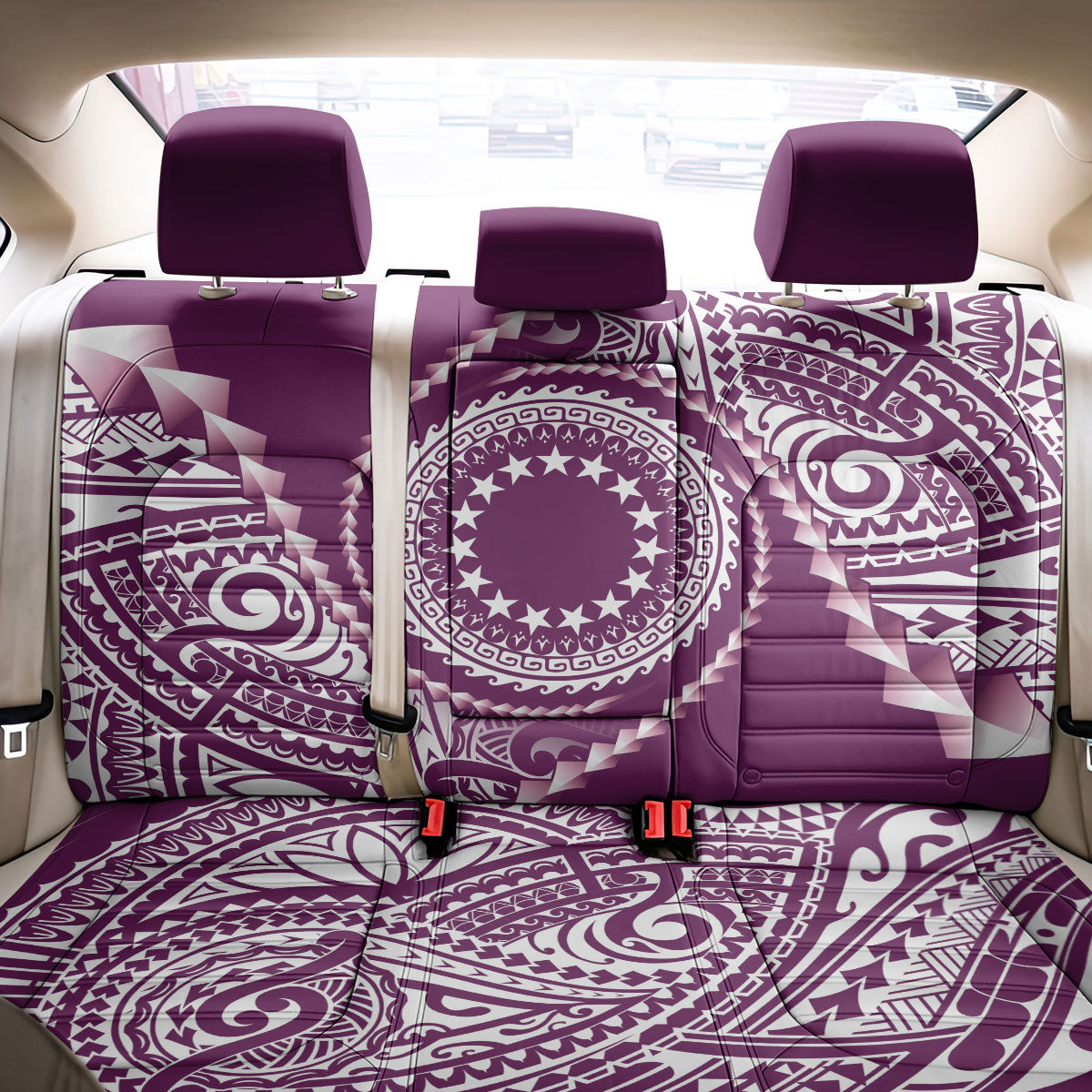 Cook Islands Gospel Day Back Car Seat Cover Maroon Tribal Curves LT05 - Polynesian Pride