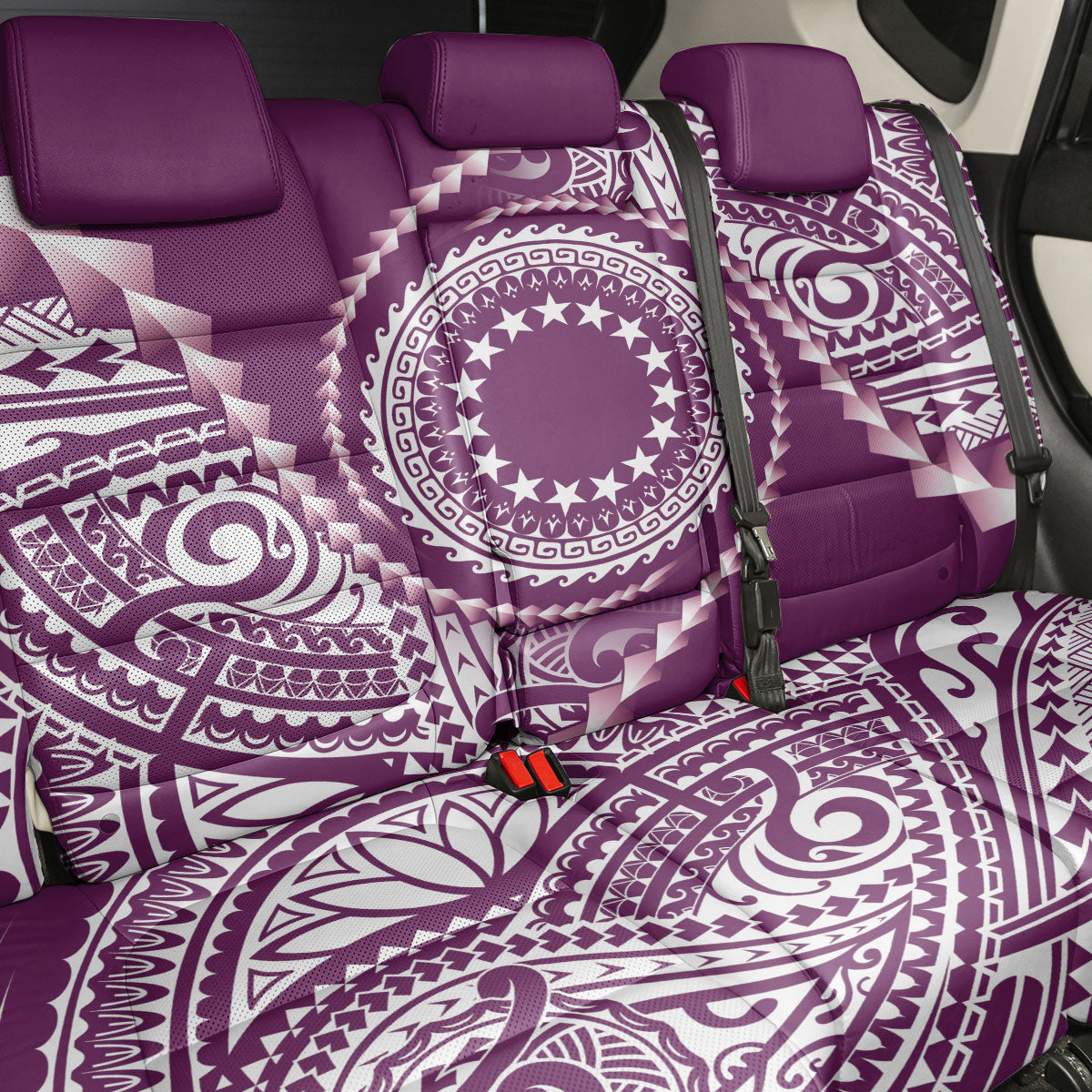 Cook Islands Gospel Day Back Car Seat Cover Maroon Tribal Curves LT05 - Polynesian Pride
