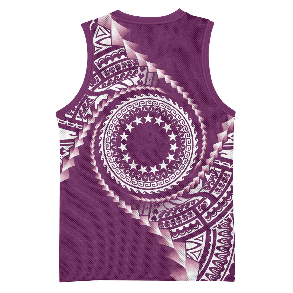 Cook Islands Gospel Day Basketball Jersey Maroon Tribal Curves LT05 - Polynesian Pride